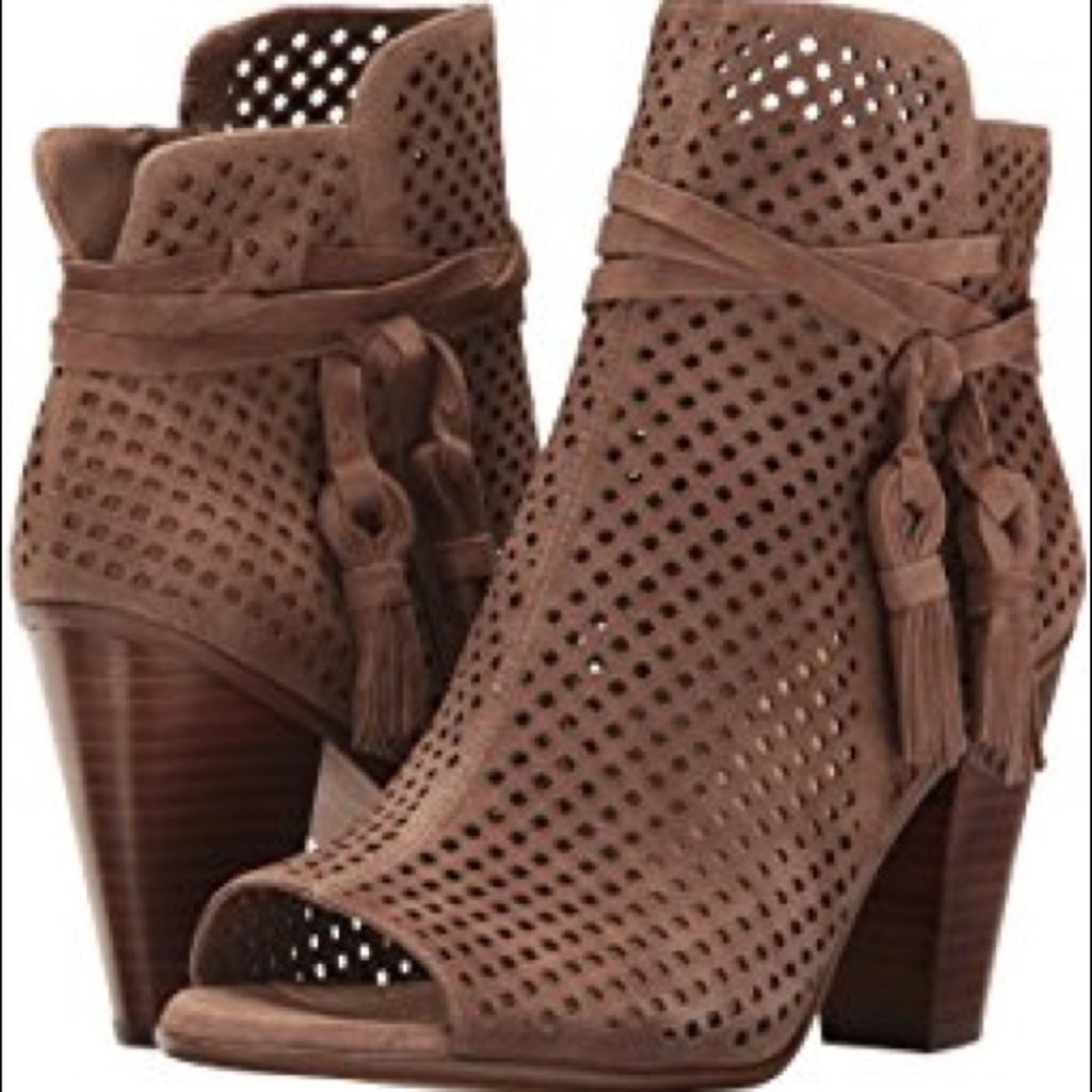 Vince Camuto Perforated Peep-Toe Ankle Booties in Brown Size 10